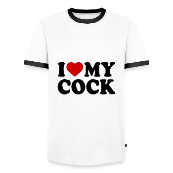 I love my cock - T-shirt contrasté Homme - blanc/noir - Devant - AI Model Female 172 light (172cm) & AI Model Male 178 dark (178cm)