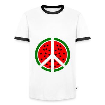 Wassermelone peace symbol - Männer Kontrast-T-Shirt - Weiß/Schwarz - Vorne - AI Model Female 172 light (172cm) & AI Model Male 178 dark (178cm)