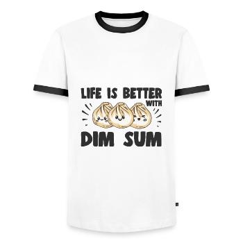 Bao Bun Drôle La vie est meilleure avec les Dim Sum Asiatiques - T-shirt contrasté Homme - blanc/noir - Devant - AI Model Female 172 light (172cm) & AI Model Male 178 dark (178cm)