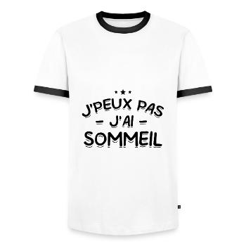 J'Peux Pas ! J'Ai Sommeil 😴 - T-shirt contrasté Homme - blanc/noir - Devant - AI Model Female 172 light (172cm) & AI Model Male 178 dark (178cm)