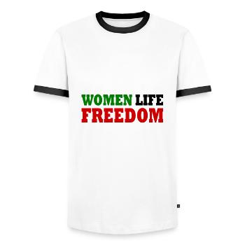 Women life freedom - T-shirt contrasté Homme - blanc/noir - Devant - AI Model Female 172 light (172cm) & AI Model Male 178 dark (178cm)