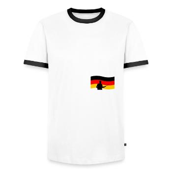Evolution Deutschlehrer - Männer Kontrast-T-Shirt - Weiß/Schwarz - Vorne - AI Model Female 172 light (172cm) & AI Model Male 178 dark (178cm)