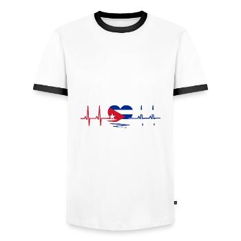 Kuba Flagge Herzschlag EKG Puls Heartbeat Herz - Männer Kontrast-T-Shirt - Weiß/Schwarz - Vorne - AI Model Female 172 light (172cm) & AI Model Male 178 dark (178cm)