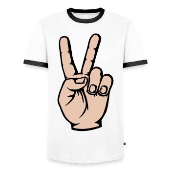 Viktory Peace Sign Hand - Men's Ringer Shirt - white/black - Front - AI Model Female 172 light (172cm) & AI Model Male 178 dark (178cm)