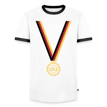 Goldmedaille Deutschland - Männer Kontrast-T-Shirt - Weiß/Schwarz - Vorne - AI Model Female 172 light (172cm) & AI Model Male 178 dark (178cm)