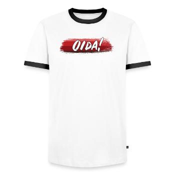 OIDA! - Männer Kontrast-T-Shirt - Weiß/Schwarz - Vorne - AI Model Female 172 light (172cm) & AI Model Male 178 dark (178cm)