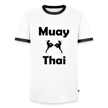 Muay Thai - Men's Ringer Shirt - white/black - Front - AI Model Female 172 light (172cm) & AI Model Male 178 dark (178cm)