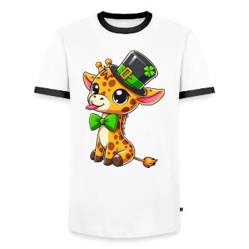 Girafe de la Saint-Patrick : Design Kawaii mignon - T-shirt contrasté Homme - blanc/noir - Devant - AI Model Female 172 light (172cm) & AI Model Male 178 dark (178cm)