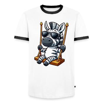 Mignon zèbre balançoire aire de jeux dessin animé - T-shirt contrasté Homme - blanc/noir - Devant - AI Model Female 172 light (172cm) & AI Model Male 178 dark (178cm)