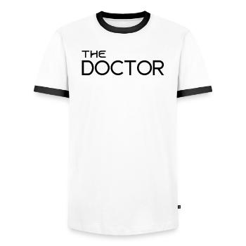Der Doktor - Männer Kontrast-T-Shirt - Weiß/Schwarz - Vorne - AI Model Female 172 light (172cm) & AI Model Male 178 dark (178cm)