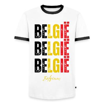 Belgischer Stolz, Flagge Belgiens - Männer Kontrast-T-Shirt - Weiß/Schwarz - Vorne - AI Model Female 172 light (172cm) & AI Model Male 178 dark (178cm)