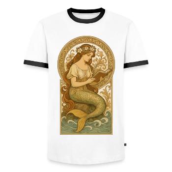 Meerjungfrau Nixe Lesen Buch Bücher Geschenk - Männer Kontrast-T-Shirt - Weiß/Schwarz - Vorne - AI Model Female 172 light (172cm) & AI Model Male 178 dark (178cm)