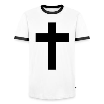Cross - Jesus - Men's Ringer Shirt - white/black - Front - AI Model Female 172 light (172cm) & AI Model Male 178 dark (178cm)