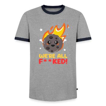 Meteor-Asteroid: Wir sind alle verdammt! Unterhaltend - Männer Kontrast-T-Shirt - Grau/Navy  - Vorne - AI Model Female 172 light (172cm) & AI Model Male 178 light (178cm)