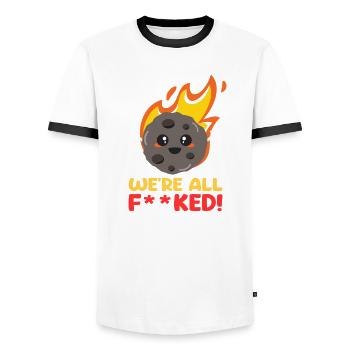 Astéroïde météore, nous sommes tous foutus ! Divertissant - T-shirt contrasté Homme - blanc/noir - Devant - AI Model Female 172 light (172cm) & AI Model Male 178 dark (178cm)
