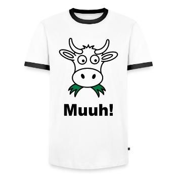 cow - Men's Ringer Shirt - white/black - Front - AI Model Female 172 light (172cm) & AI Model Male 178 dark (178cm)
