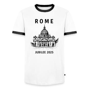 Jubiläum 2025 - Rom Pilger Motiv - Männer Kontrast-T-Shirt - Weiß/Schwarz - Vorne - AI Model Female 172 light (172cm) & AI Model Male 178 dark (178cm)