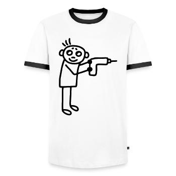 Handwerker mit Bohrmaschine - Männer Kontrast-T-Shirt - Weiß/Schwarz - Vorne - AI Model Female 172 light (172cm) & AI Model Male 178 dark (178cm)