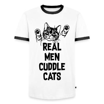 Vrai homme câlins chats - T-shirt contrasté Homme - blanc/noir - Devant - AI Model Female 172 light (172cm) & AI Model Male 178 dark (178cm)