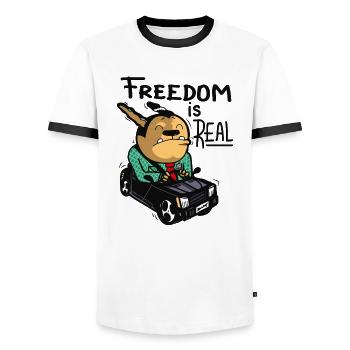 freedom is real - Men's Ringer Shirt - white/black - Front - AI Model Female 172 light (172cm) & AI Model Male 178 dark (178cm)