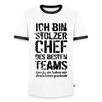 Ich bin stolzer Chef des besten Teams - Spruch - Männer Kontrast-T-Shirt - Weiß/Schwarz - Vorne - AI Model Female 172 light (172cm) & AI Model Male 178 dark (178cm)