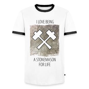 Stonemason Stone Sculptor Saying - Men's Ringer Shirt - white/black - Front - AI Model Female 172 light (172cm) & AI Model Male 178 dark (178cm)