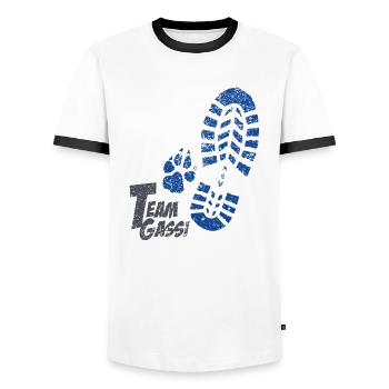 Fussabdruecke blau - Männer Kontrast-T-Shirt - Weiß/Schwarz - Vorne - AI Model Female 172 light (172cm) & AI Model Male 178 dark (178cm)