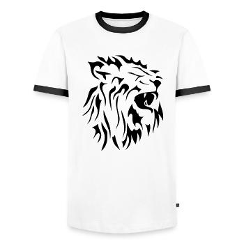 tribal lion gueule rugit2 - T-shirt contrasté Homme - blanc/noir - Devant - AI Model Female 172 light (172cm) & AI Model Male 178 dark (178cm)