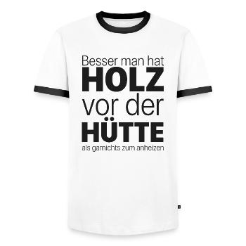 Holz vor der Hütte - Männer Kontrast-T-Shirt - Weiß/Schwarz - Vorne - AI Model Female 172 light (172cm) & AI Model Male 178 dark (178cm)