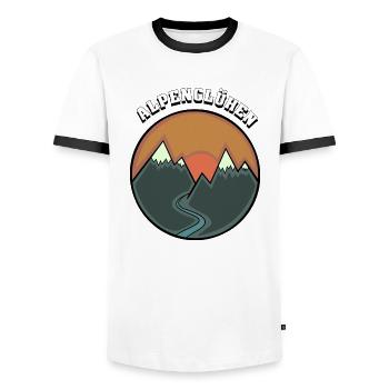 Mountains sunset - Men's Ringer Shirt - white/black - Front - AI Model Female 172 light (172cm) & AI Model Male 178 dark (178cm)