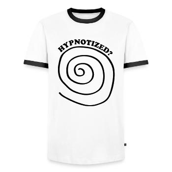 hypnotized_je1 - Men's Ringer Shirt - white/black - Front - AI Model Female 172 light (172cm) & AI Model Male 178 dark (178cm)