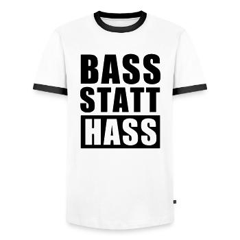 Bass statt Hass ! Peace Love Unity Respect Rave - Männer Kontrast-T-Shirt - Weiß/Schwarz - Vorne - AI Model Female 172 light (172cm) & AI Model Male 178 dark (178cm)