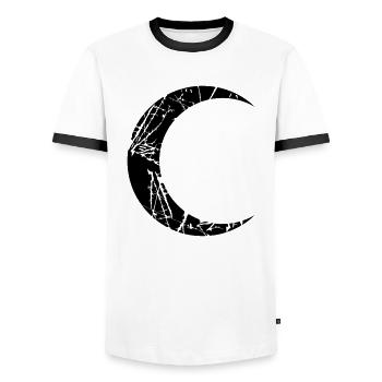 scratches cracks moon sickle moon crescent night fullm - Men's Ringer Shirt - white/black - Front - AI Model Female 172 light (172cm) & AI Model Male 178 dark (178cm)