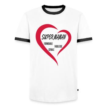 super maman fête des mères - T-shirt contrasté Homme - blanc/noir - Devant - AI Model Female 172 light (172cm) & AI Model Male 178 dark (178cm)