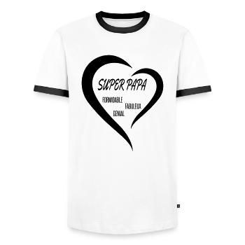 super papa fête des pères formidable génial - Men's Ringer Shirt - white/black - Front - AI Model Female 172 light (172cm) & AI Model Male 178 dark (178cm)