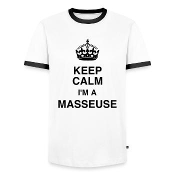 Massage Masseur Masseuse Work Job Travail - Men's Ringer Shirt - white/black - Front - AI Model Female 172 light (172cm) & AI Model Male 178 dark (178cm)