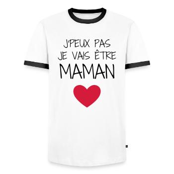 Mum / Mom / Baby / Mummy / Mother's day / Birth - Men's Ringer Shirt - white/black - Front - AI Model Female 172 light (172cm) & AI Model Male 178 dark (178cm)