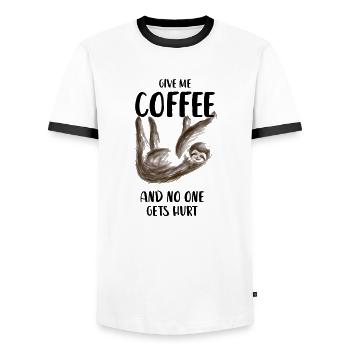 Coffee sloth no one gets hurt give me coffee - Men's Ringer Shirt - white/black - Front - AI Model Female 172 light (172cm) & AI Model Male 178 dark (178cm)
