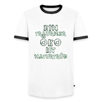 ÖKO, Ein trauriger ÖKO ist naturtrüb, ÖKO funny - Männer Kontrast-T-Shirt - Weiß/Schwarz - Vorne - AI Model Female 172 light (172cm) & AI Model Male 178 dark (178cm)