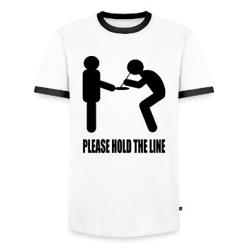 Please hold the line - Men's Ringer Shirt - white/black - Front - AI Model Female 172 light (172cm) & AI Model Male 178 dark (178cm)