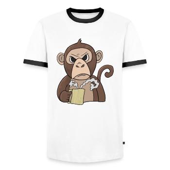 Mürrischer kleiner Affe mit Kaffee Morgenmuffel - Männer Kontrast-T-Shirt - Weiß/Schwarz - Vorne - AI Model Female 172 light (172cm) & AI Model Male 178 dark (178cm)