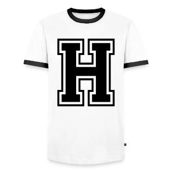 Letter H Team Football Baseball Basketball University - Men's Ringer Shirt - white/black - Front - AI Model Female 172 light (172cm) & AI Model Male 178 dark (178cm)