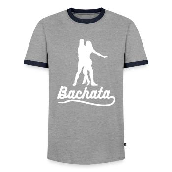 Bachata couple connects white - Men's Ringer Shirt - grey/navy  - Front - AI Model Female 172 light (172cm) & AI Model Male 178 light (178cm)