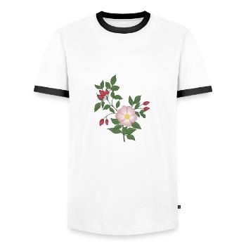 Wild rose and rose hips - Men's Ringer Shirt - white/black - Front - AI Model Female 172 light (172cm) & AI Model Male 178 dark (178cm)