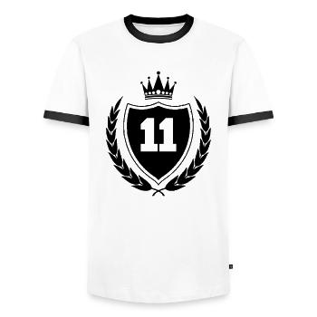 wappen 11 - Männer Kontrast-T-Shirt - Weiß/Schwarz - Vorne - AI Model Female 172 light (172cm) & AI Model Male 178 dark (178cm)