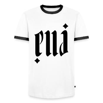 Elli Ambigram - Men's Ringer Shirt - white/black - Front - AI Model Female 172 light (172cm) & AI Model Male 178 dark (178cm)
