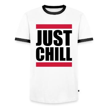 Bar Just Chill Relax - Men's Ringer Shirt - white/black - Front - AI Model Female 172 light (172cm) & AI Model Male 178 dark (178cm)