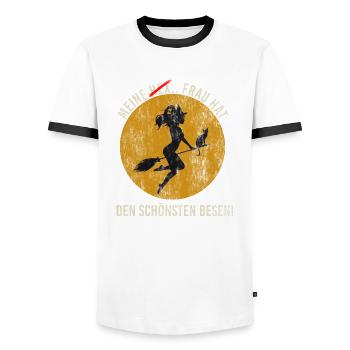 Meine Hexe/ Frau hat den schönsten Besen - Männer Kontrast-T-Shirt - Weiß/Schwarz - Vorne - AI Model Female 172 light (172cm) & AI Model Male 178 dark (178cm)