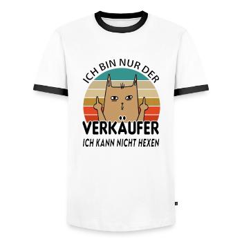 Verkäufer - Männer Kontrast-T-Shirt - Weiß/Schwarz - Vorne - AI Model Female 172 light (172cm) & AI Model Male 178 dark (178cm)