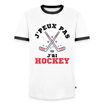 J'peux pas j'ai Hockey Idée cadeau original - T-shirt contrasté Homme - blanc/noir - Devant - AI Model Female 172 light (172cm) & AI Model Male 178 dark (178cm)